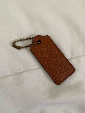 Coach Brown Leather Key Tag with Brass Bead Chain!